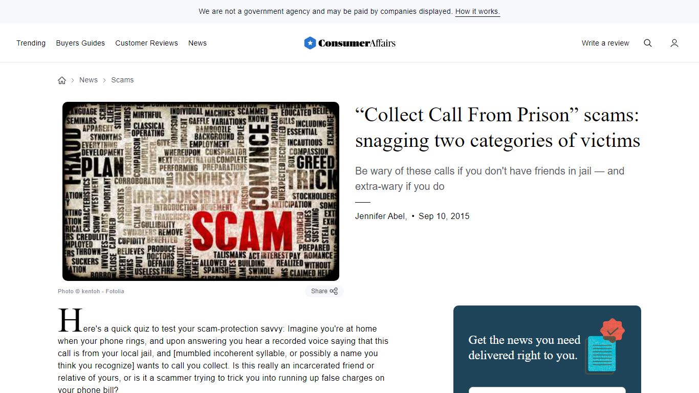 “Collect Call From Prison” scams: snagging two ... - ConsumerAffairs